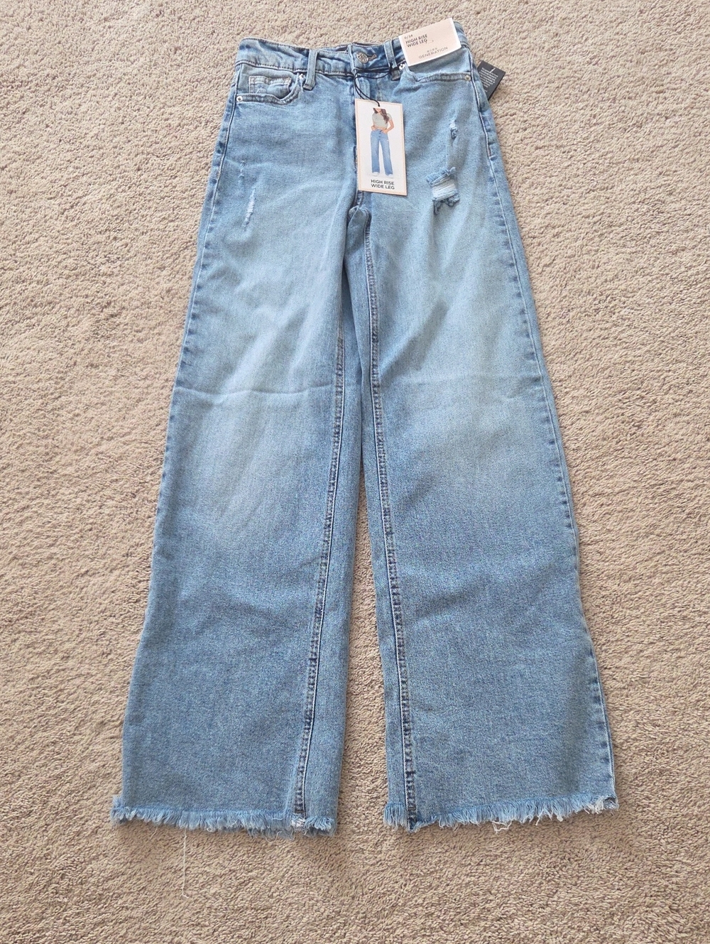 BCBGeneration Light Blue Wide-Leg Frayed Hem Jeans